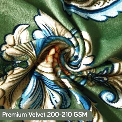 Image of HOKIPO Premium Printed Velvet Dining Chair Cover Set of 1, Green Victorian Garden (AR-5794-D4)