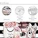 Cinbloo 4Pcs Pink Black Girls Bathroom Sets with Shower Curtain and Rugs, Fashion Flower Perfume Toilet Lid Cover, Bath Mat, Women Girly White Striped High Heels Books Shower Curtain with 12 Hooks
