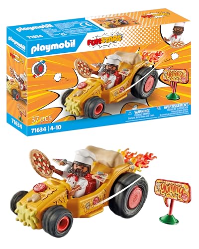PLAYMOBIL Funstars 71634 Racing Pizza, Kart con Motor retráctil, dinámico Set de Juego para Carreras emocionantes, Juguetes para niños y niñas a Partir de 4 años