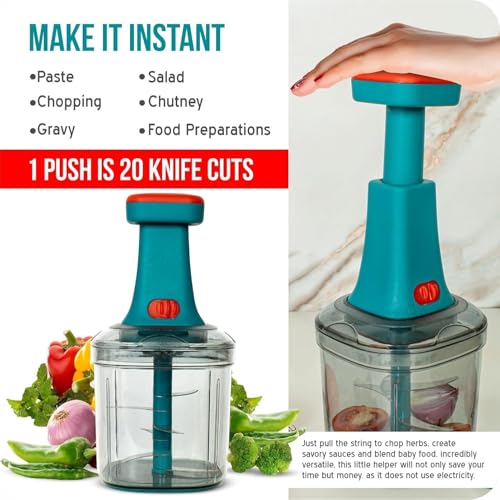 Image of Chopper for Kitchen Use 1100 ML, Push Chopper with 6 Blades, Vegetable Chopper Kitchen Items for Home Cutting Vegetables, Onion, Ginger, Garlic, Salad, Tomato, Potato (Multicolour)