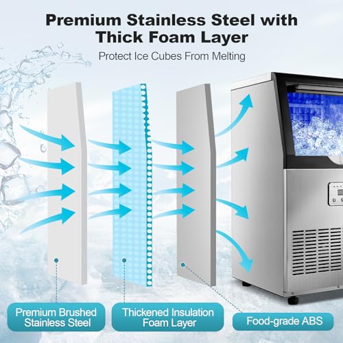 Image of Amzgachfktch Commercial Ice Maker 100 Lbs /24H, Auto Self-Cleaning Ice Maker, LED Display, Blue Light, Under Counter /Freestanding Ice Machine for Home /Restaurant /Bar /Hotel