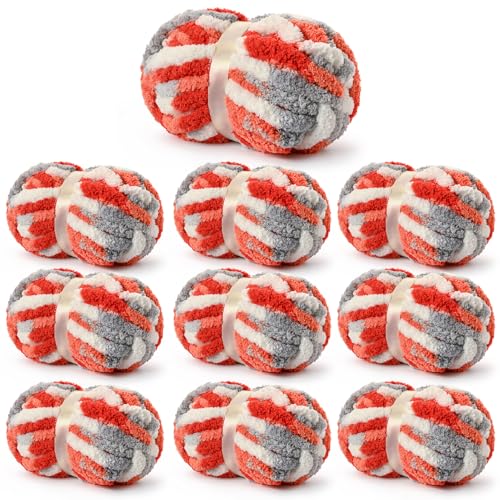 Image of Chunky Jumbo Chenille Yarn Multicolor 10 Pack | 2000g /240yds Super Bulky Baby Soft Yarn for Hand Knitting Fluffy Chunky Knit Throw Blanket Yarn