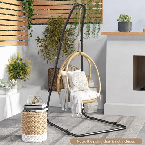 Image of Giantex Hammock Chair Stand Only, Heavy-Duty Metal Sensory Swing Stand w /Safety Hook & Sturdy Chain, Height Adjustable Hanging Chair Stand for Indoor, Outdoor, Patio, Yard, Poolside, 330 Lb Capacity