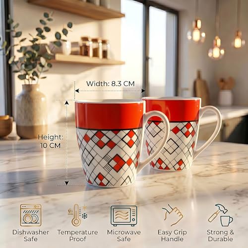 Image of UPC Milk Mug Set of 2 | Classic Emerald Green & White Bold Horizontal Stripe | Coffee Tea Ceramic Mug for Home Office & Gifting