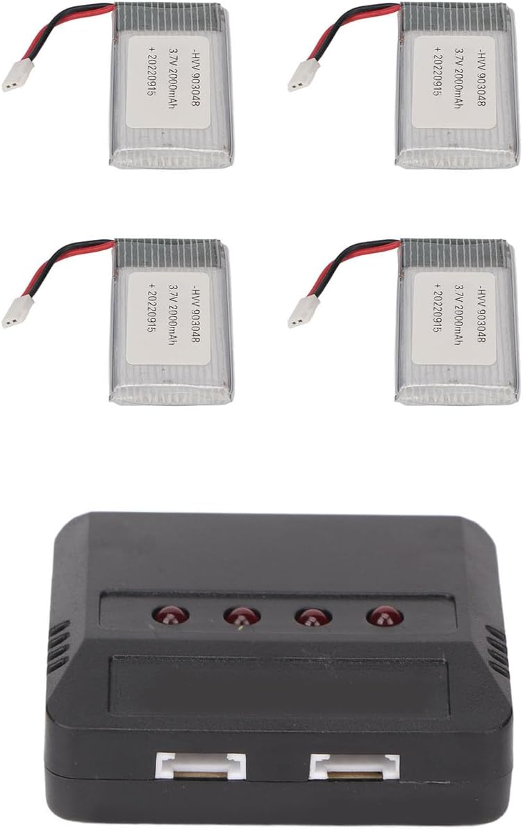 JTLB 4PCS 903048 3.7V 2000mAh RC Drone Battery Portable UAV Lithium Battery with Charger for KY601S H11D H11C RC Quadcopter