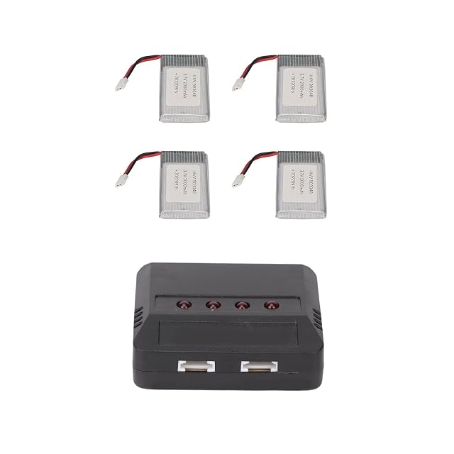 Foto 7 de 8 de 4 Unidades de Batería de Litio de 3,7 V 2000mAh con Cargador 4in1 para Cuadricóptero RC KY601S H11D H11C