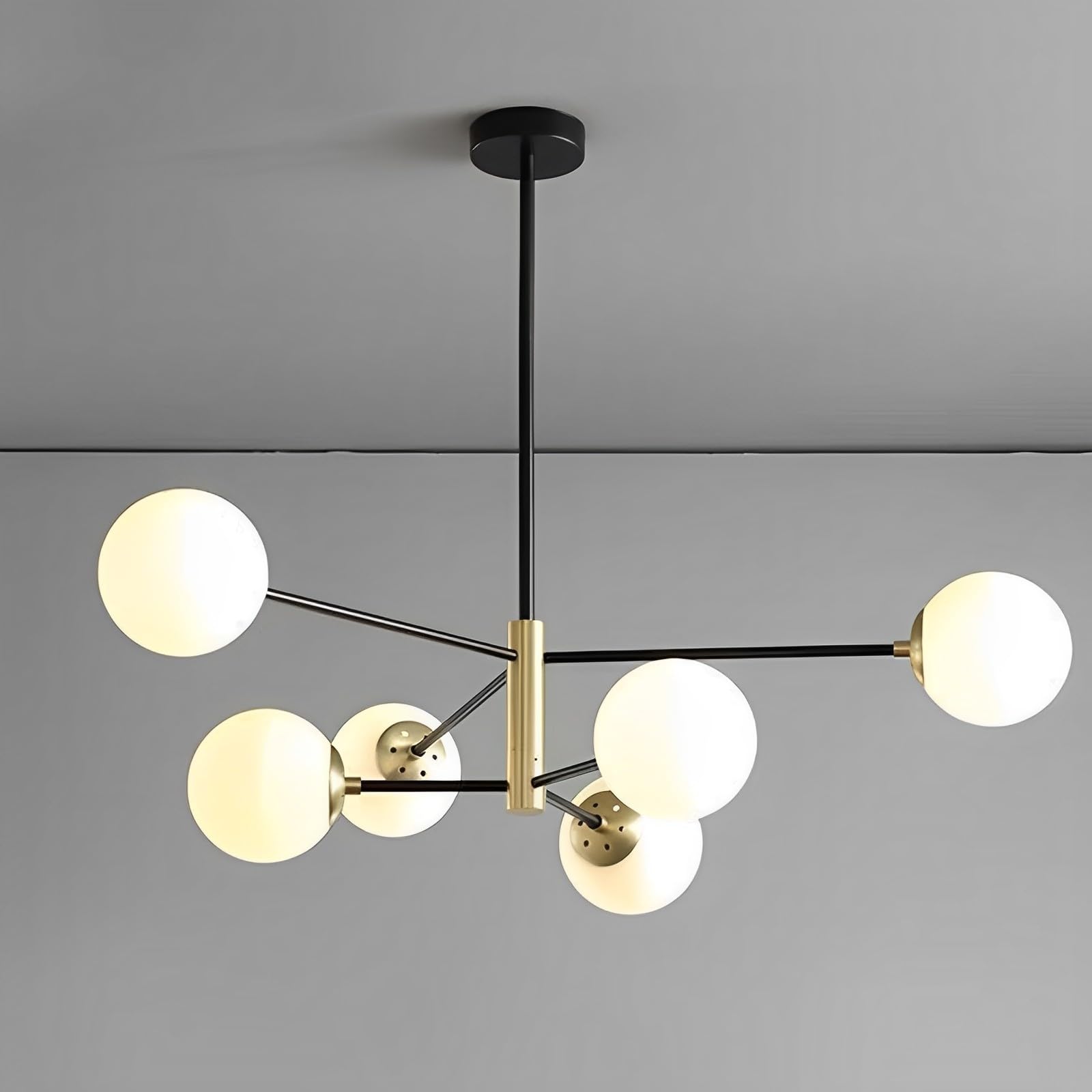 HXYSXHJUO Mid Century Modern Chandeliers Spherical Glass Ceiling Chandelier Fixture 6-Lights E27 Lamp Indoor Lights For Living Room Dining Bedroom Kitchen