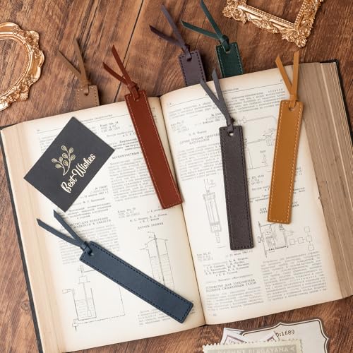Image of MIXVOVA 12 Pcs Leather Bookmark with Tassel, Classic Style Bookmark, 0.05 Inches Thin Handmade Stitched Bookmarks for Men, Book Marks for Reading, Gifts for Book Lovers, Readers