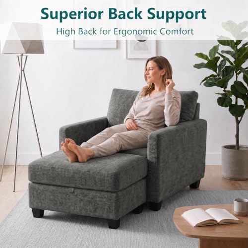 Image of Single Sofa with Storage Ottoman, 38 inch Modern Couch for Living Room