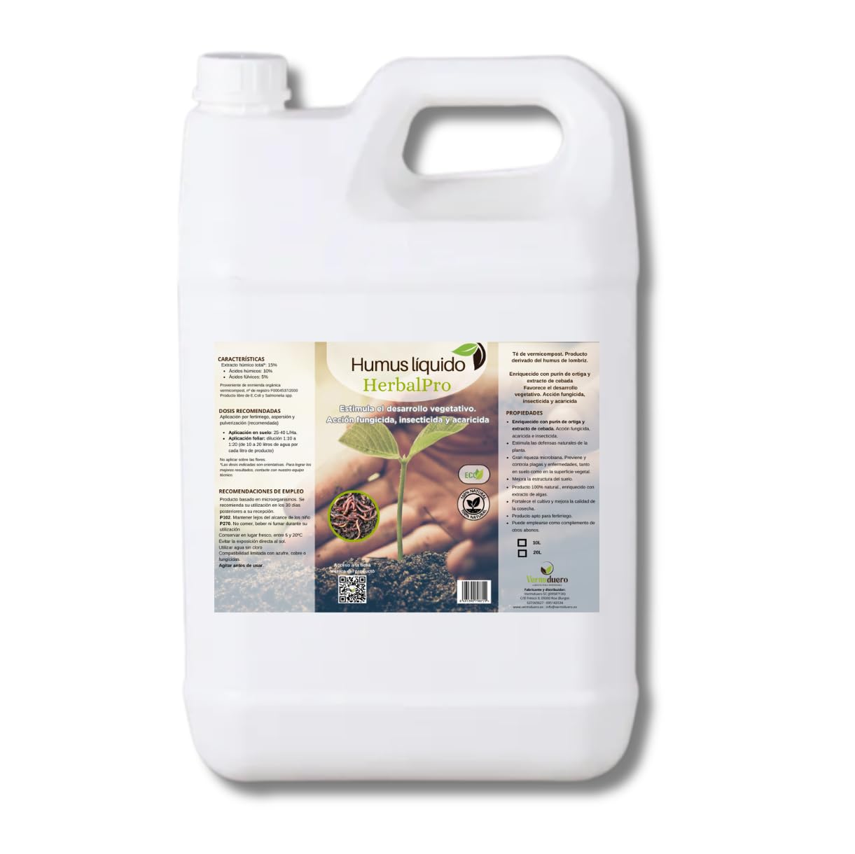 Humus de lombriz líquido HerbalPro. Garrafa 20L. Enriquecido con extractos naturales.