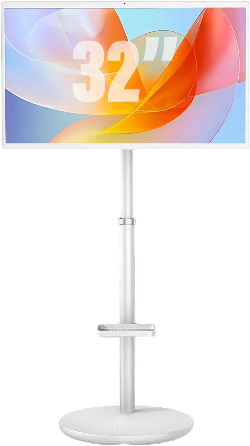 Portable Smart TV with Battery, 32 Inch Touchscreen Portable, Rolling TV with Wheels, Android 13 Smart Screen, 8GB ramme 128GB Storage for Meetings Live Streaming