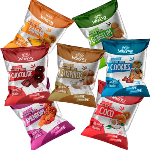 Kit 7 WheyViv Fit Todos os Sabores - Suspiros, Chocolate, Cookies, Amendoim, Gergelim, Coco e Banana
