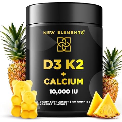 Vitamin D3 K2 Gummies 10000 IU with Calcium 100mg - VIT D3 for Adults - Mk7 Vitamin K2 100mcg - Vitamin D Supplement for Men & Women - Vegan Gluten Free Non-GMO Cover
