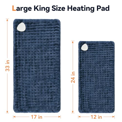Image of Heating Pad for Back Pain, 17 inchx33 inch Electric Heat Pad with 9 Heat Levels & 4 Auto-Off Timers, Portable Heating Pad for Period Cramps, Shoulder, Neck, Machine Washable, Gifts for Women Men, Blue