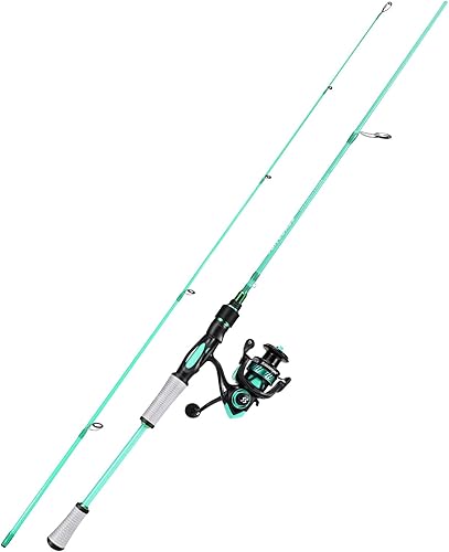 Miniatura 2 de Combo de Carrete y Caña de Pescar One Bass Spirit Flame, Caña de Pescar Giratoria con Blancos de Grafito de 2 Piezas, Guías de Acero Inoxidable