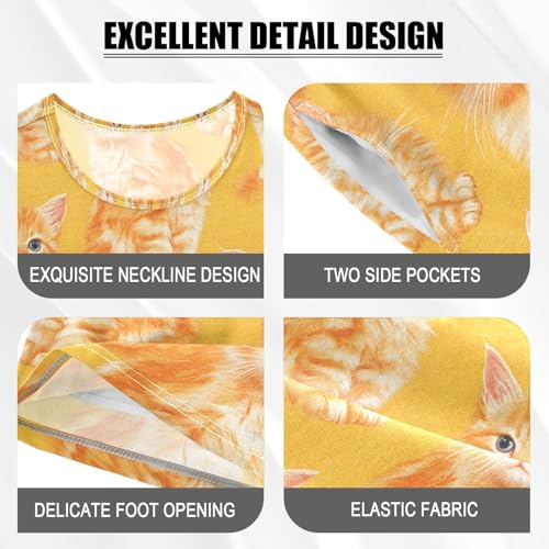 ALAZA Orange Cat Kitten Black Pajamas Set Short Sleeve Cotton Sleepwear Summer Pjs 2 Piece 5-14Y4