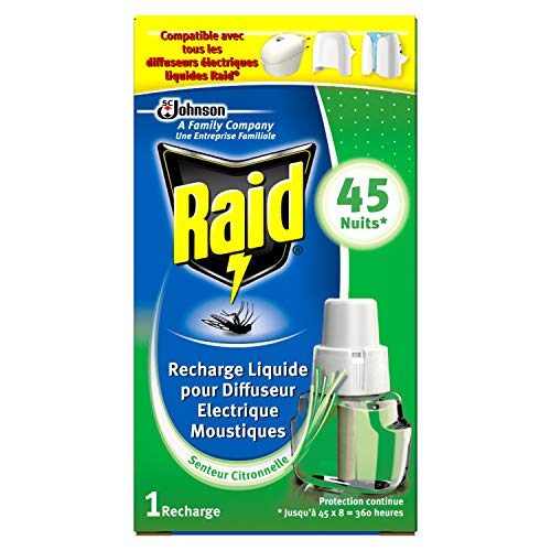 Raid Insecticida antimosquitos, Recambio para difusor eléctrico líquido, limón, 45 noches, pack de 4