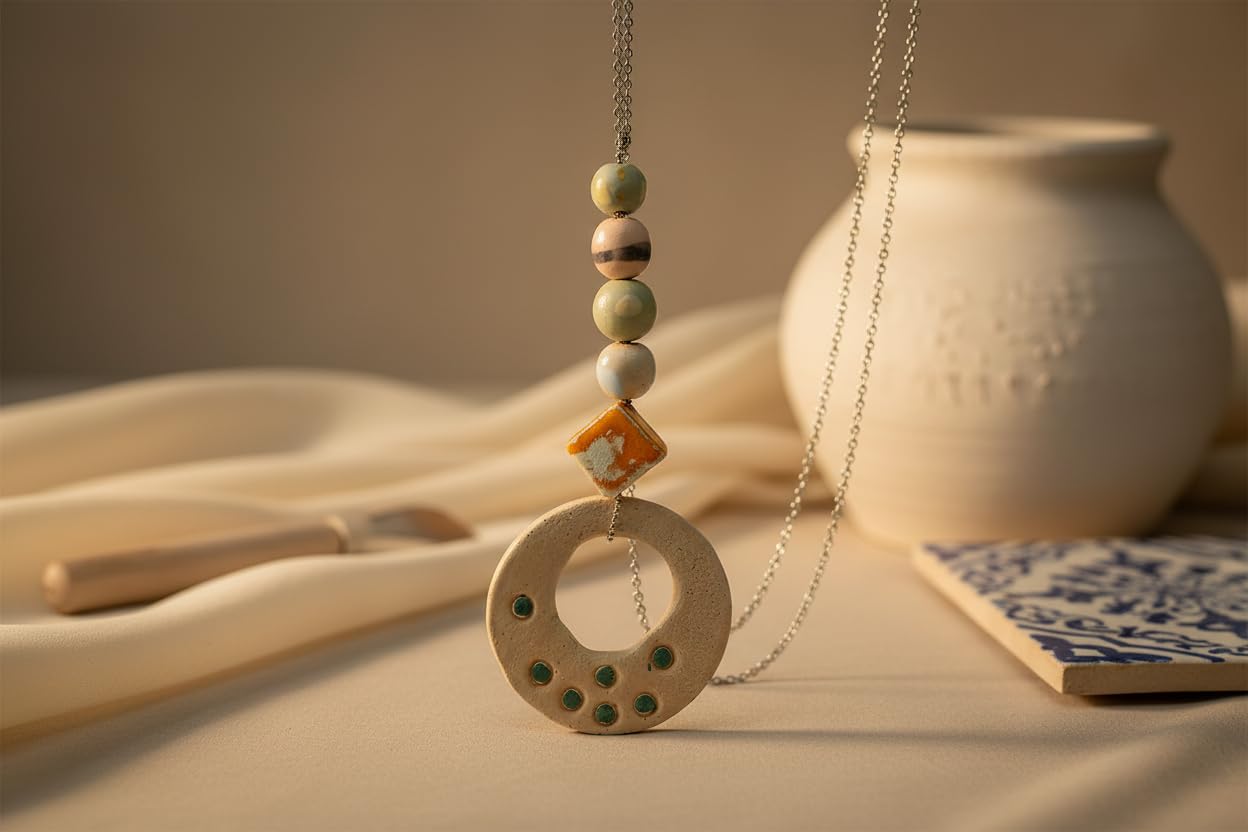 Collar con Colgante Grande para Todos Los Días Boho para Mujer, Joyería De Cerámica Gruesa De Declaración De Moda