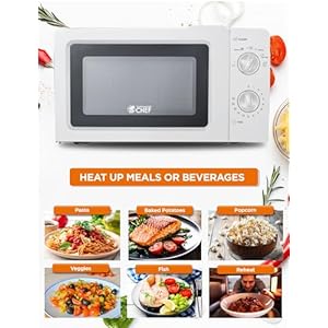 Commercial chef 06 cubic foot microwave with 6 power levels small microwave with grip handle 700w countertop microwave with 30 minute timer and mechanical dial controls white  urban country home decor