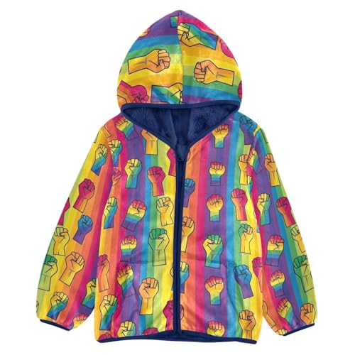 CHIFIGNO Raised Fists Rainbow Boy Polar Fleece Lined Fall Jacket, Toddler Sweatshirt with Hooded 3T
