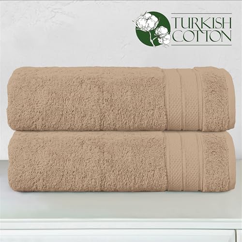Image of Elegant Comfort Three Line Popcorn Towel Set for Bathroom 27 x 54 inches, Premium Hotel Quality 2-Pack Bath Towels, 100% Turkish Cotton, Soft and Durable, Quick Dry and Highly Absorbent, Tan