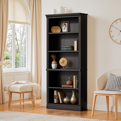 Image of Furniwell Bookcase Bookshelves, 5-Shelf Tall Bookcase 71 inch Wood Open Display Floor Bookshelf, Large Storage Organizer for Library, Bedroom, Living Room (Black)