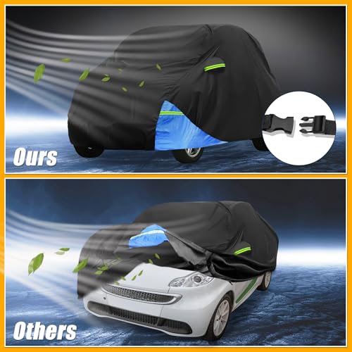 Image of Car Cover Waterproof All Weather 210D, UV Sun Rain Protection, for Smart Fortwo with Left Side Zipper, Black & Blue