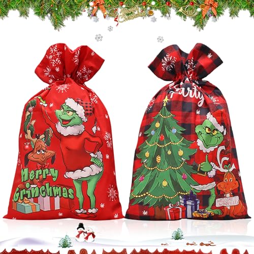 TOPJOWGA Sacos para presente de Natal, 2 peças saco de pai Natal, saco de Natal com cordão, saco de pai Natal para preencher, saco de Natal, presentes saco de pai Natal, 57 x 38 cm