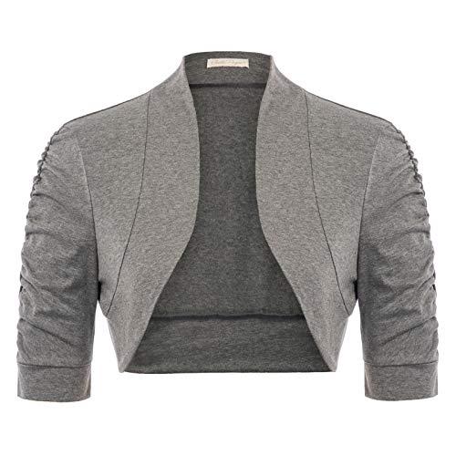 Belle Poque Womens Short Sleeve Cardigan Casual Shrugs Open Front Bolero Jackets for Evening Dress (Gray, M)