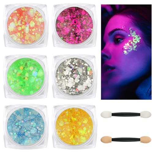 BUTBU 6 Cores Gel de Purpurina Luminoso, Purpurina para Rosto de Festival, Brilhos Corporais, Gel Corporal com Purpurina, para Unhas, Sombra de Olhos, Purpurina de Festival, Maquiagem Facial (Estilo C