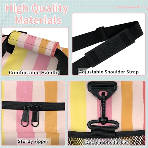 Stripes Pink Yellow Travel Duffel Bag Weekender Overnight Bags for Women Men Foldable Waterproof Tote Bag with Trolley Sleeve3