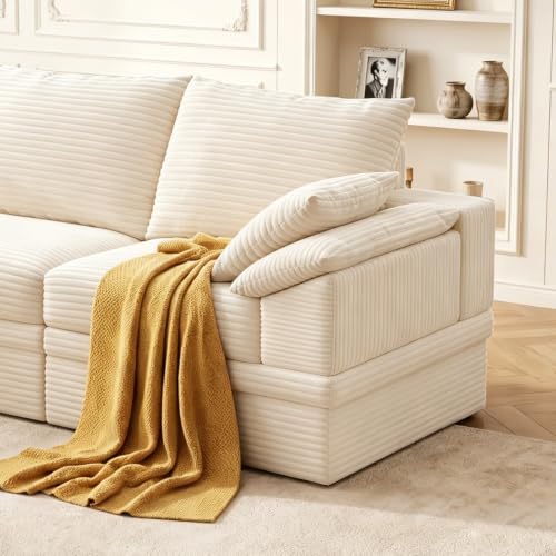 107" Modular Sectional Sofa Boneless Couch with Storage,L-Shape 3 Seat Comfy Modern Cloud Couch Sofa with Ottoman, 27" Deep Seat Corduroy Sofa for Living Room, Tool-Free Assembly - Beige - image 7