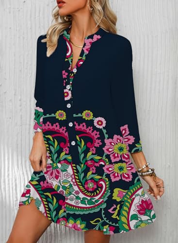 Image of Opemiby Summer Dresses for Women 2026 Flowy Ruffle 3 /4 Sleeve V Neck Tiered Casual Babydoll Boho Beach Mini Dress