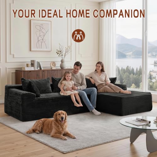 Korser 110" Boneless Modular Sectional Sofa with Chaise, L-Shaped Comfy Corduroy Fluffy Couch with Deep Seat and Side Pockets, Flexible Module Combination for Living Room, No Assembly, Side Pockets - Image 5