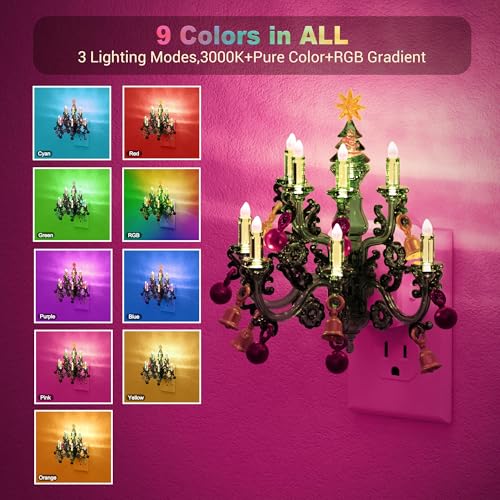 Image of JandCase Christmas RGB Pendant Night Lights Plug into Wall | 2 Pack Flame Effect,10 Color Changed Nightlight with 180Rotatable,Dimmable Plug in Nightlight,Home Holiday Decor