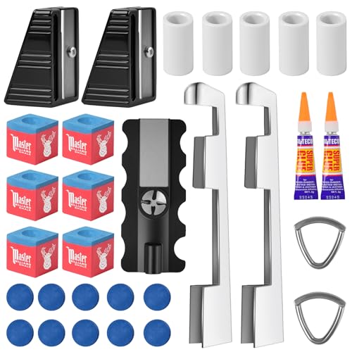 WIILGN 28 PCS 5-in-1 Billiard Cue Tips Pool cue TipsReplacement Kit Pool Cue Shaper Pool Stick TipsReplacement Kit Pool Cue Tips Repair Tool forReplacement and Shaping cue Tios