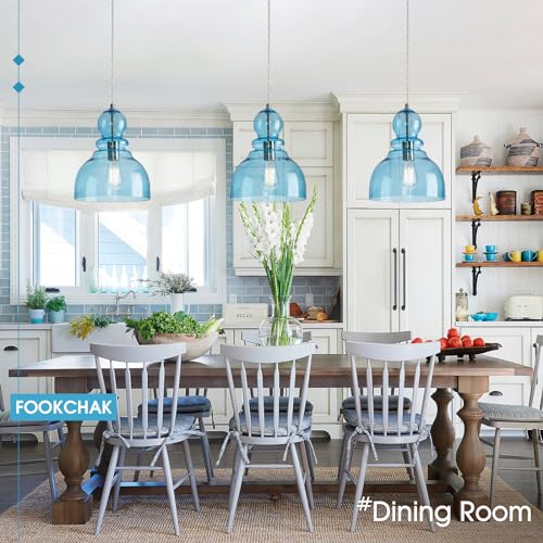Fookchak P17-1NBL1 Coastal Kitchen Pendant Light Over Sink 10 Inch Aqua Blue Glass Ceiling Mount Lights For Bathroom Kids Bedroom Bubble Glass Hanging Dining Room Light Nautical Pendant Island Lighting Fixture thumb #2
