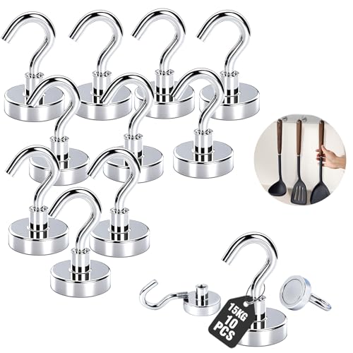 #VerdientProvisionen<br>10 St?ck Magnethaken Extra Stark 20 X 33 mm Magnet Haken 15kg Neodym Magnete Stark f?r Camping Gadgets Werkstatteinrichtung k?hlschrank K?che Badezimmer More Ohne Bohren Abnehmba