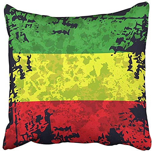 Starodet Throw Pillow Cover Polyester 18x18 Inch Green Yellow Red Rasta Flag Rastafarianism