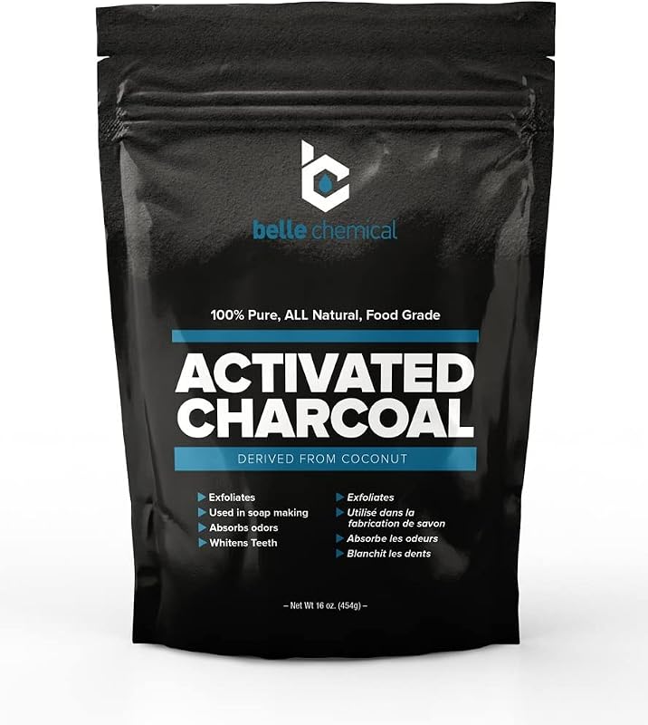 Pó de carvão ativado de coco Belle Chemical, grau alimentício, pacote com 454 g