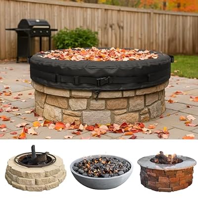 Round Fire Pit Cover 51-56" | Heavy Duty 600D Oxford Waterproof Outdoor Firepit Cover with Adjustable Buckle Strap for In-Ground Built-In Stone/Gas Fire Pits(Black, 51")