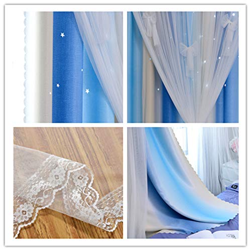 Image of Yancorp Girls Princess Bedroom Curtains - Star Pattern, 72 inch Long, Tieback & 3 Bowties (Blue Beige, W52 inch X L72 inch), 1 Panel