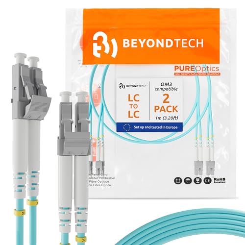Image of BEYONDTECH 1m (3.28ft) LC to LC Fiber Patch Cable - (2-Pack) UPC Multimode Duplex Fiber Optic Cable - 50 /125m core, Compatible with OM3 - 10G LSZH PUREOptics Series