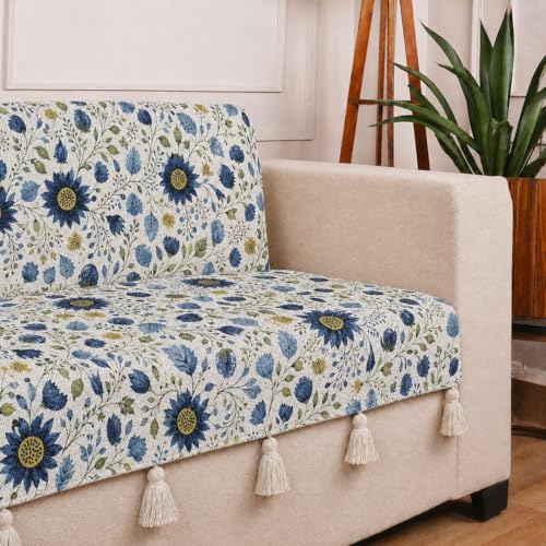Image of STITCHNEST 'Eden Weaves Collection Series' 3 Seater Sofa Cover - Full Coverage| Elegant Woven Fabric, Decorative Tassels, Washable & Durable for Modern Living