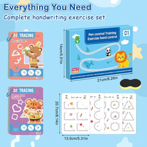 Image of PATPAT 64 Sheet Pen Control Training Flash Cards Preschool Alphabet, Number & Shape Dot-to-Dot Tracing Practice Card Writing Control Practice Card Portable Learning Flashcards with Marker