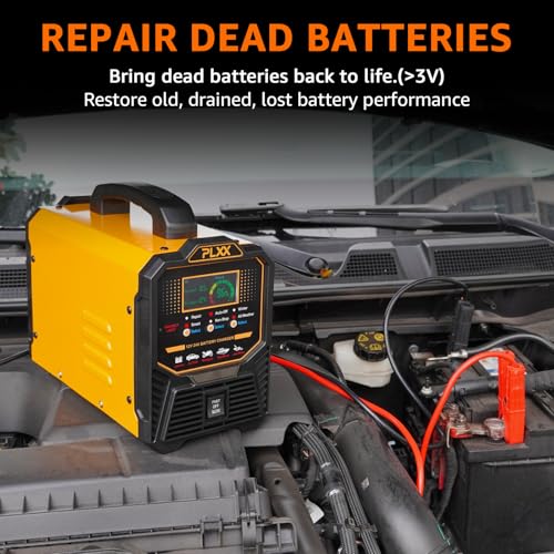 PLXX 12V 24V Car Battery Charger Heavy Duty 0-15A Automatic Smart Trickle Charger with Auto Shutoffs, Repair, Winter Mode, for Automotive Car Truck Motorcycle Lawn Mower Boat Marine AGM - Image 4