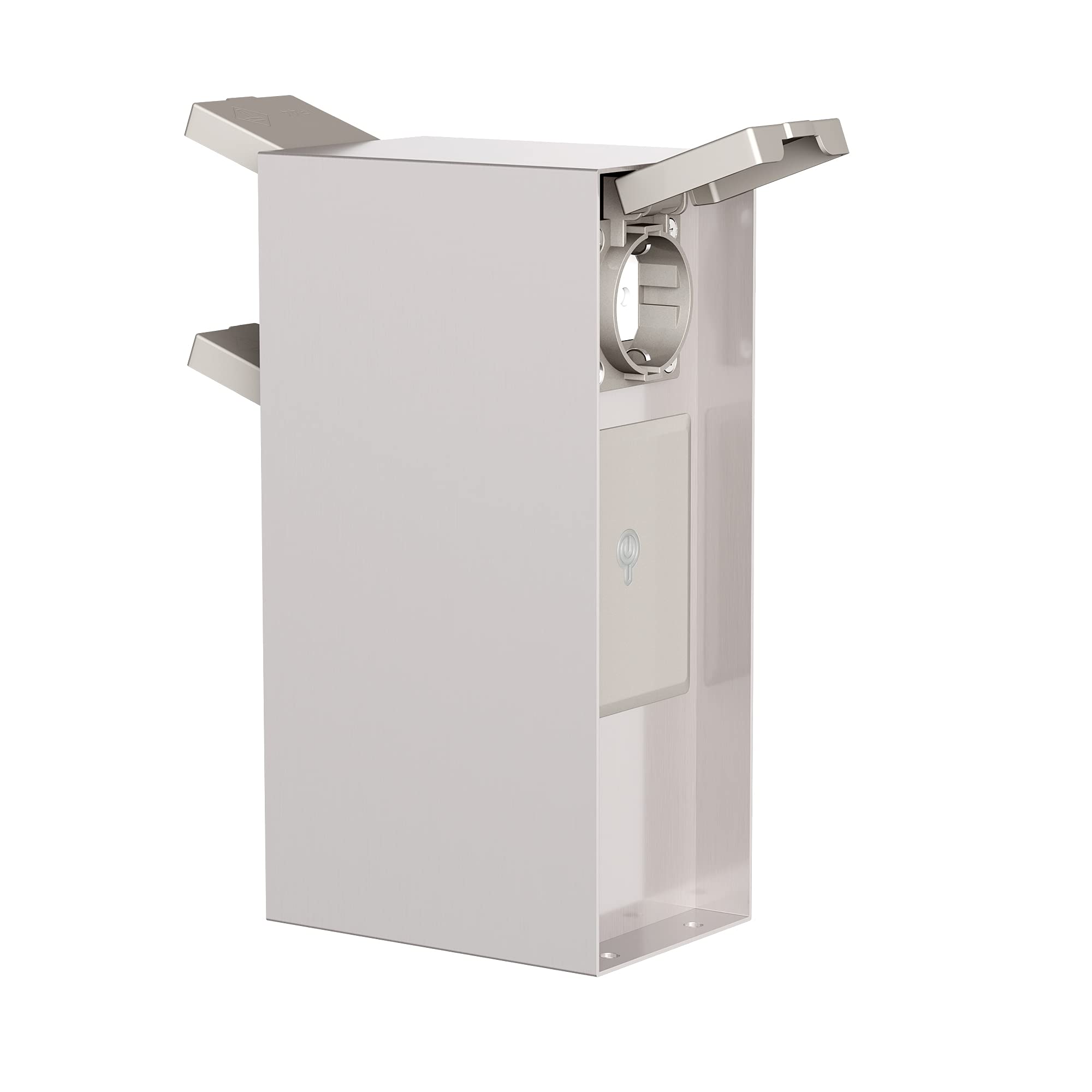ledscom.de Enchufe de jardín Pilar POMI con piqueta de Tierra y Cable de 2m para Exterior, IP44, Smart Home, WLAN, Alexa, 3 vías, Acero Inoxidable, Cuadrado, 23cm