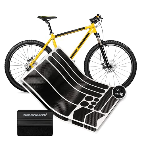 beihaasnatuerlich® Fahrrad Schutzfolie - stark haftender Rahmenschutz für E-Bike, Trekking, Moutainbike, Rennrad - 29 teiliges Folien-Set für Fahrradrahmen - verhindert Kratzer (Carbon schwarz)