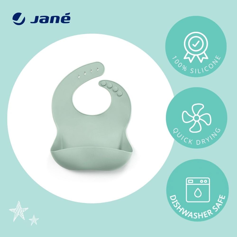 Jané Bavaglino in Silicone per Neonati, Arrotolabile, Impermeabile, Regolabile 4 Posizioni, Senza BPA, Rosa