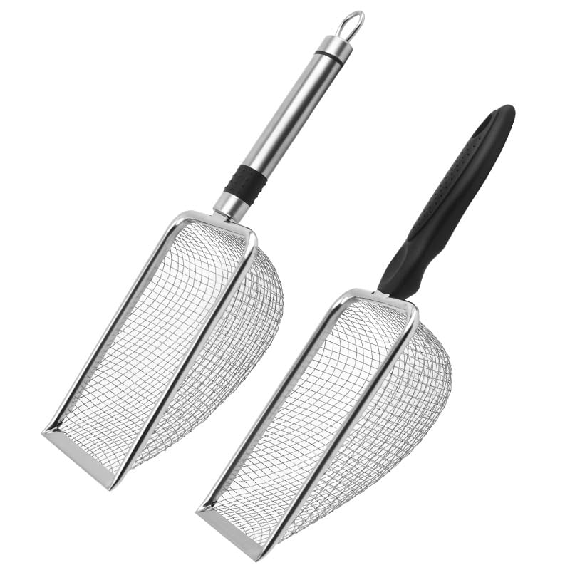 Juego de 2 palas para excrementos de pollo con malla de 3,8 mm y 5 mm, práctico gallinero, accesorios para la limpieza de excrementos de pollo, excrementos de gatos y excrementos de animales pequeños